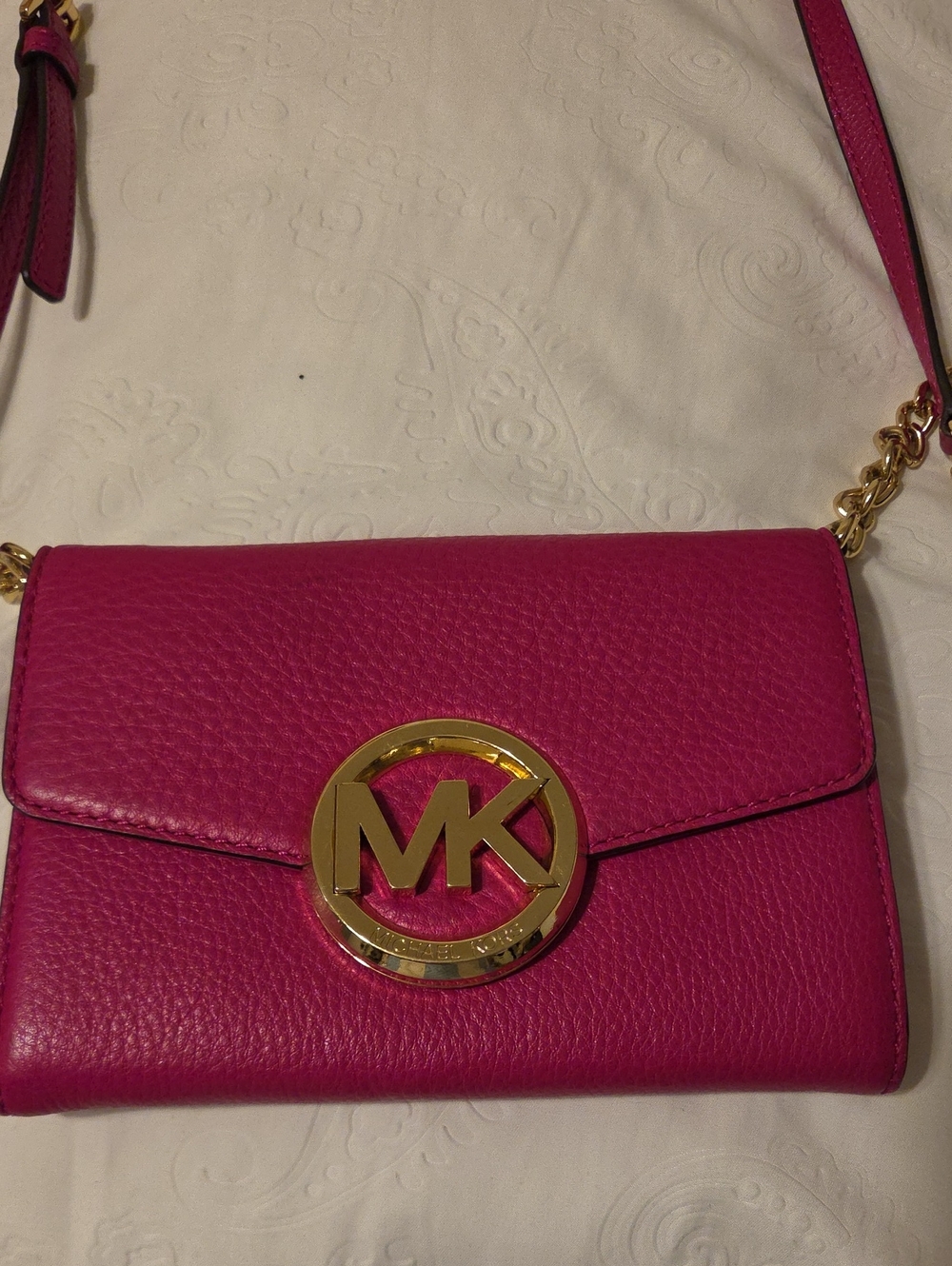 Michael Kors Fuchsia Leather MK Logo Crossbody